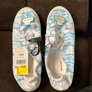 Blue and white shoes